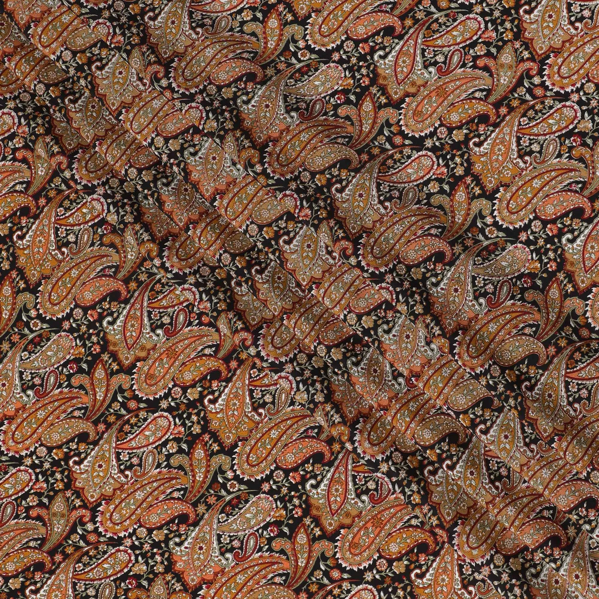 Bohemian Spice Paisley Pure Silk Crepe Fabric - Vibrant, Artisanal Print, 110cm Width, Made in India - Buy Online by the Meter-D18034