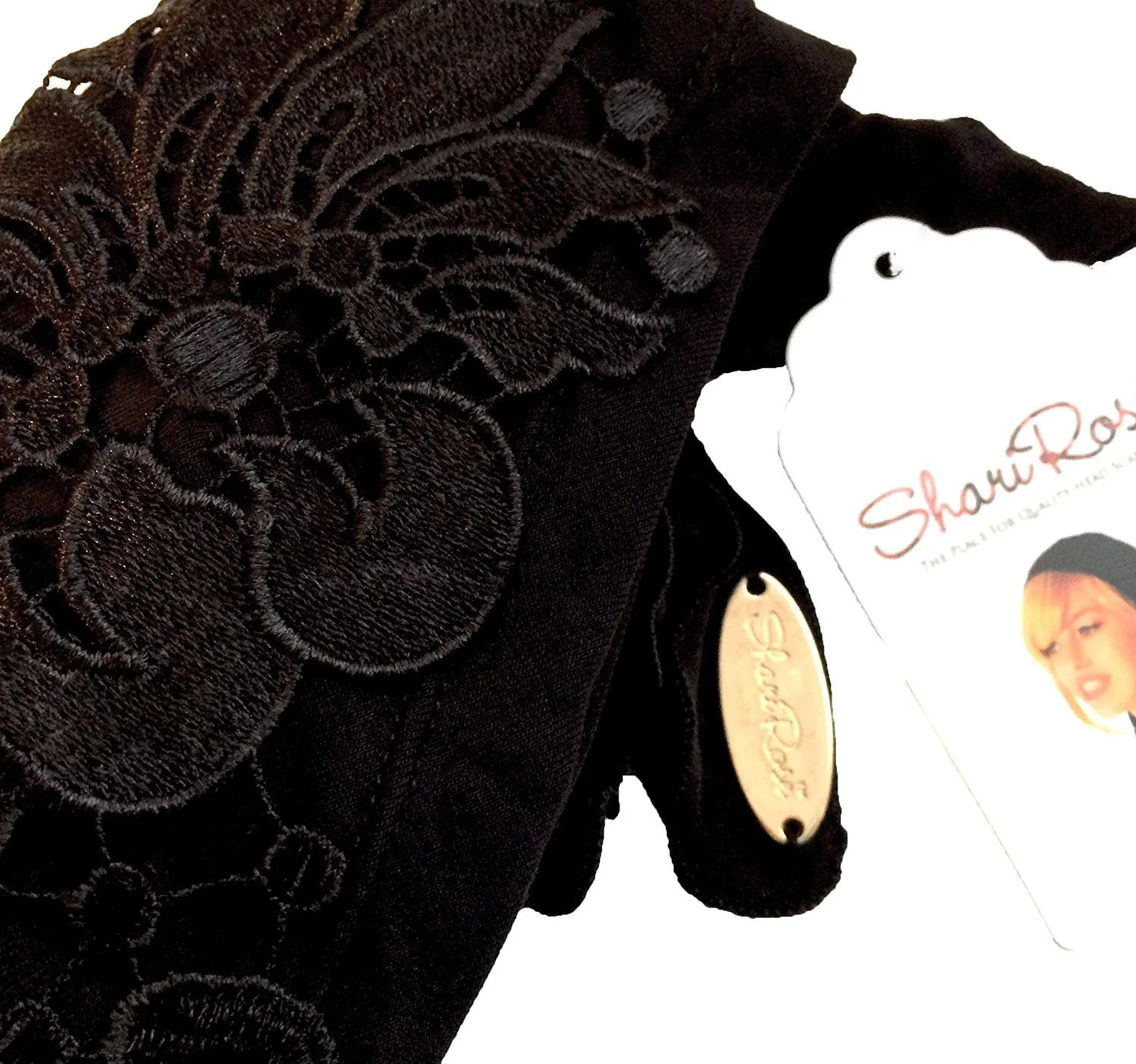 Boho Chic Black Gray Head-scarf Tichel Embellished with Fancy Floral Applique (Black - 210)