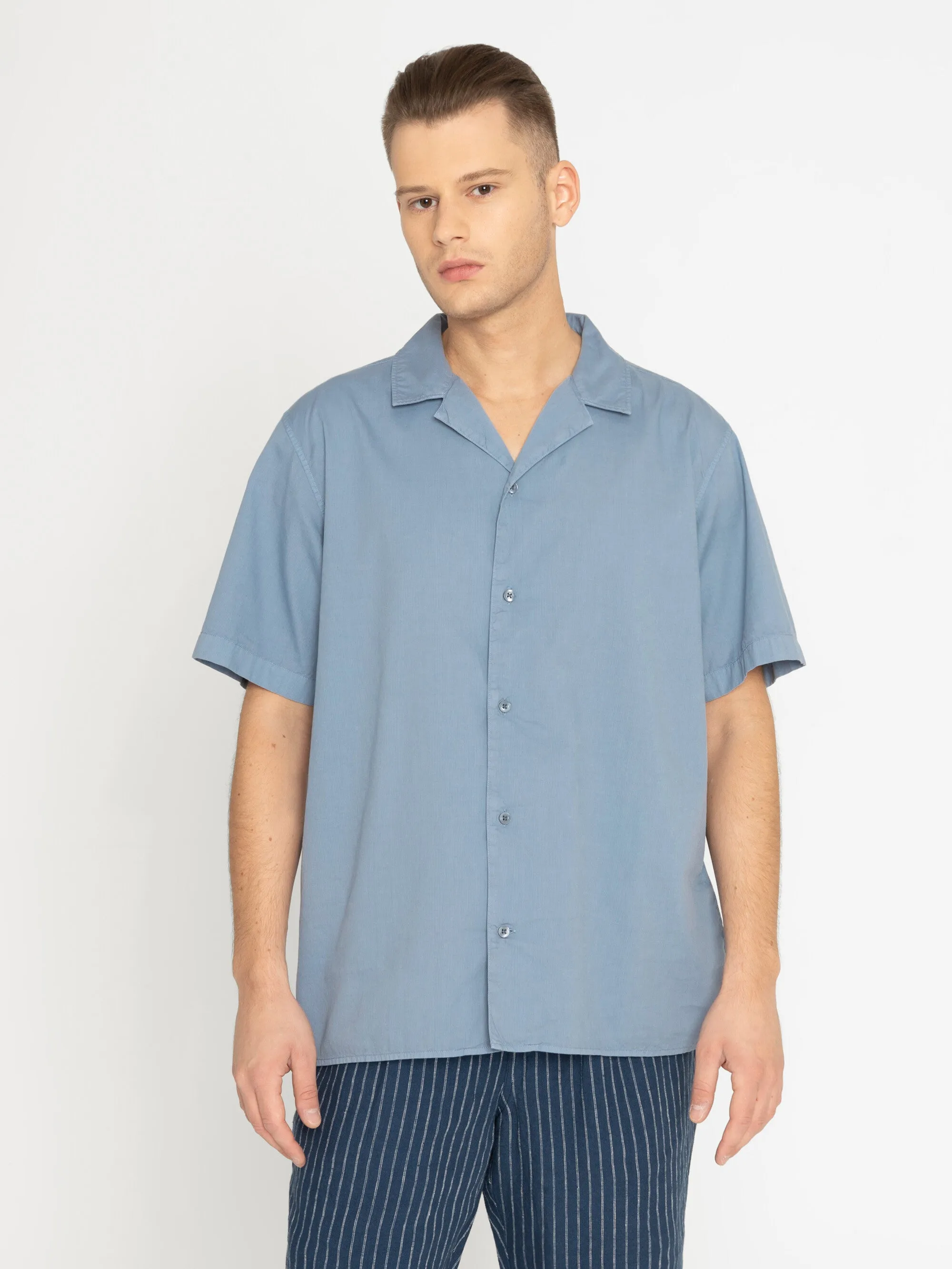 Boxed fit cord look short sleeve shirt - Asley Blue