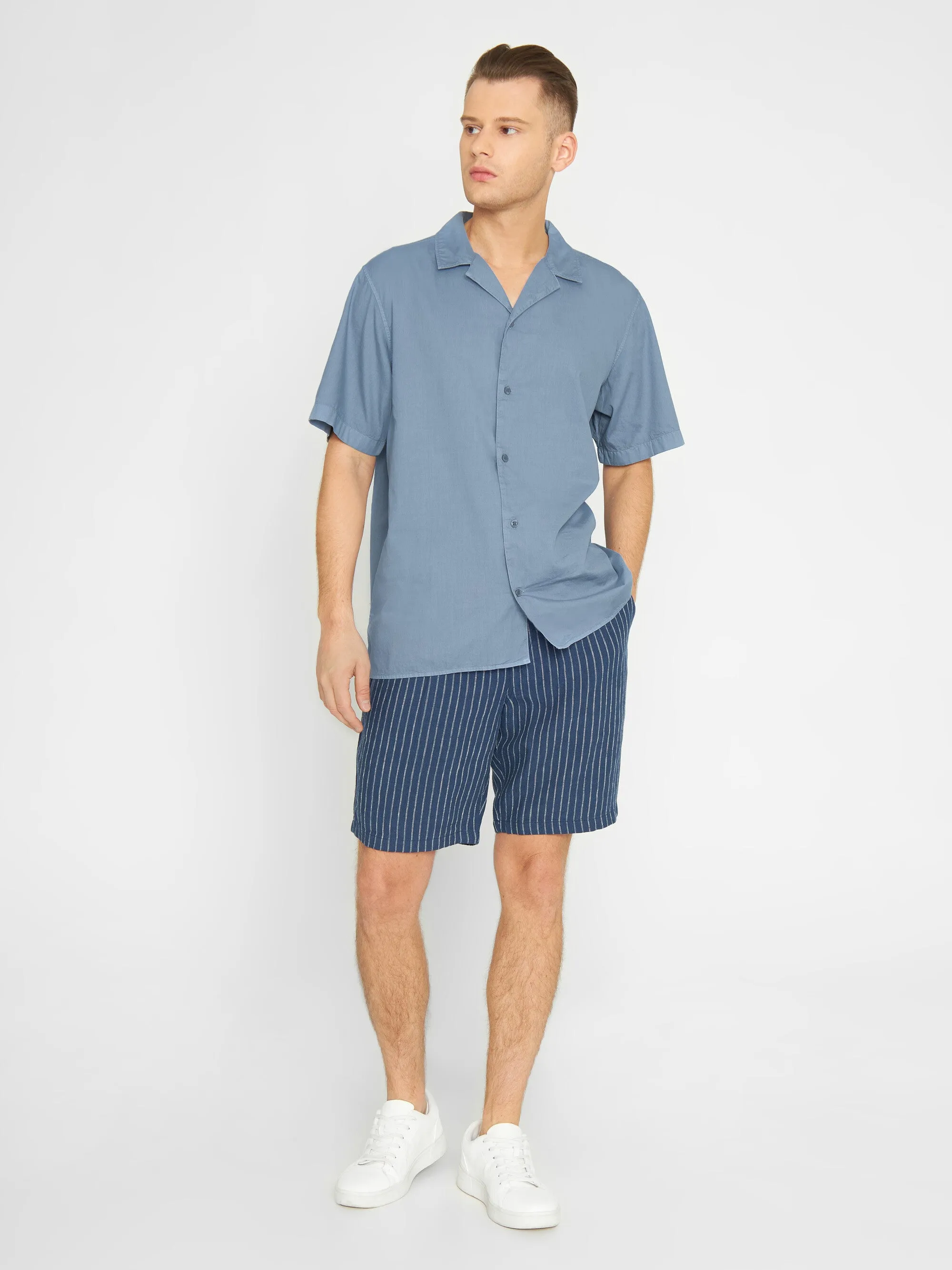 Boxed fit cord look short sleeve shirt - Asley Blue