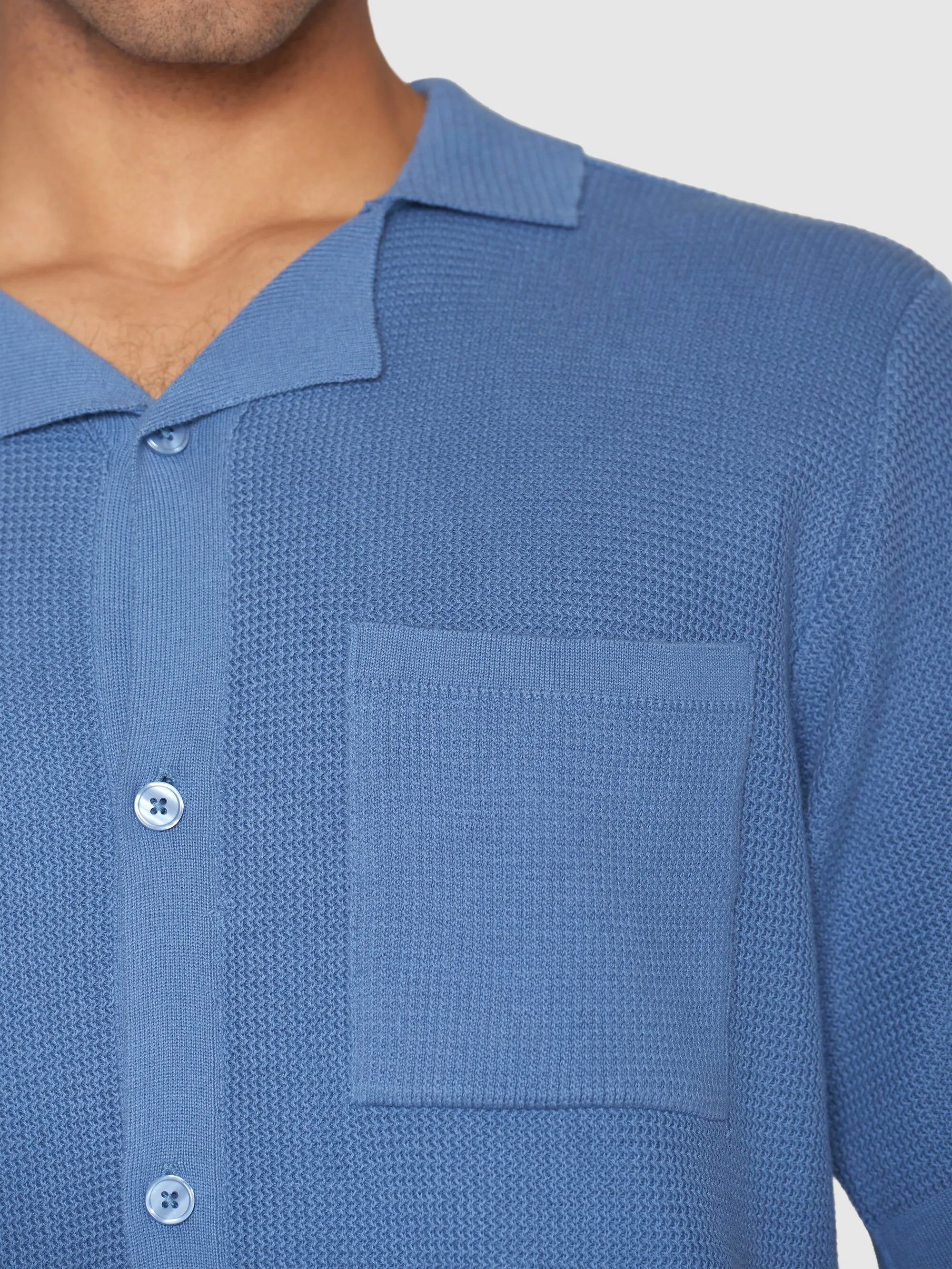 Boxy short sleeve structured knitted shirt - Regenerative Organic Certified™ - GOTS/Vegan - Moonlight Blue