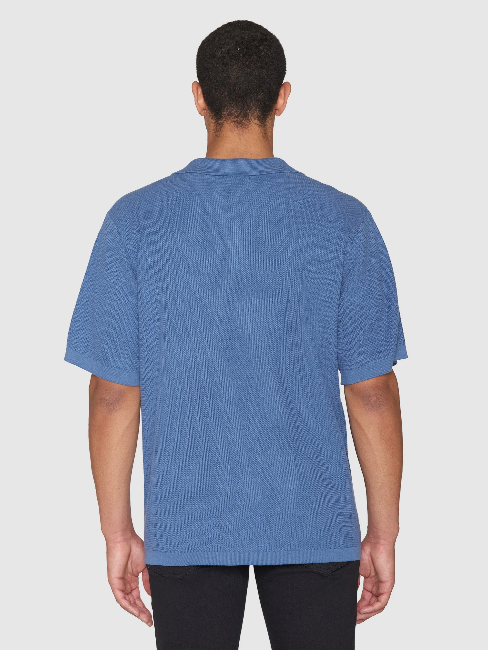 Boxy short sleeve structured knitted shirt - Regenerative Organic Certified™ - GOTS/Vegan - Moonlight Blue