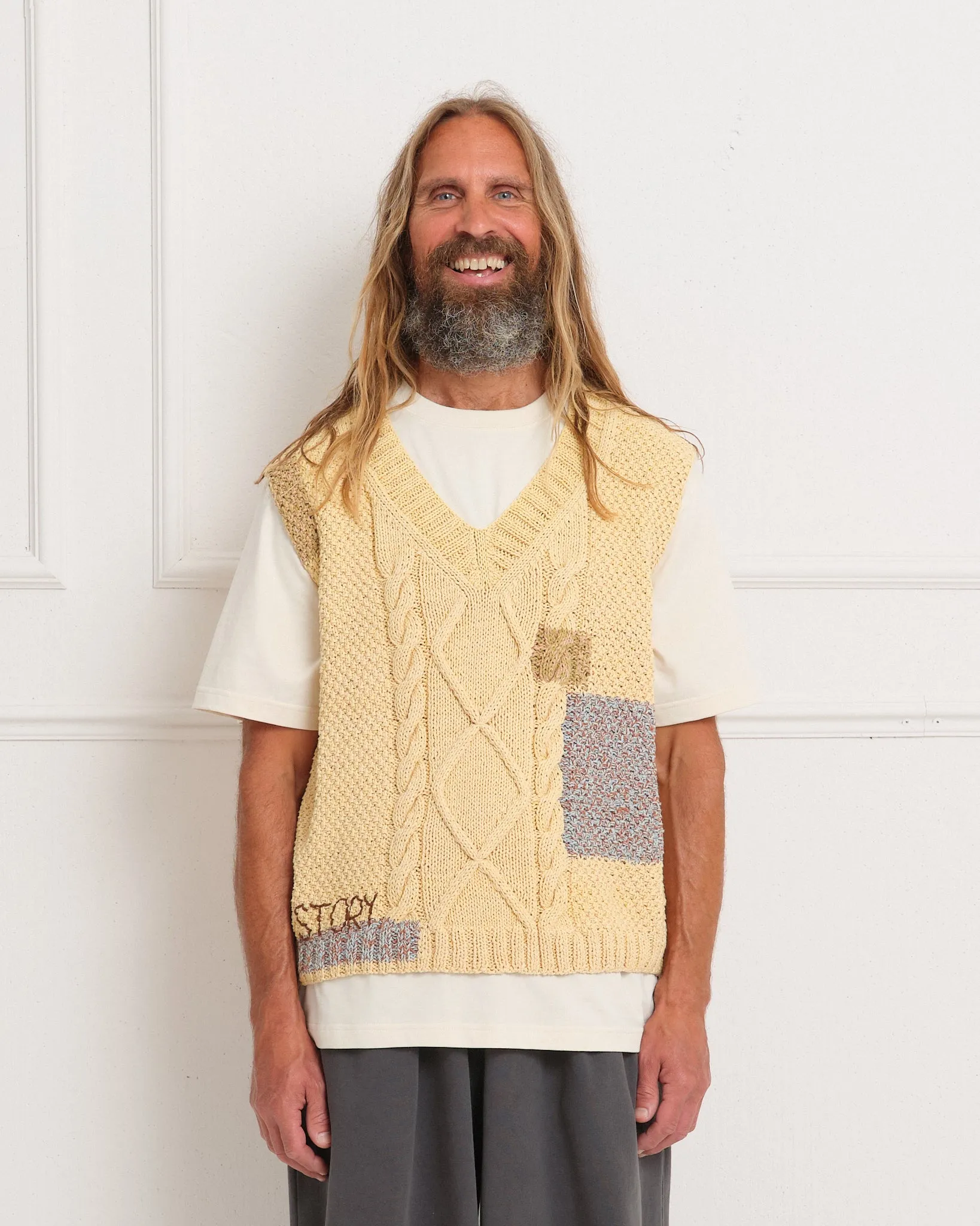 Cable Knit Vest - Yellow Darn-Knit