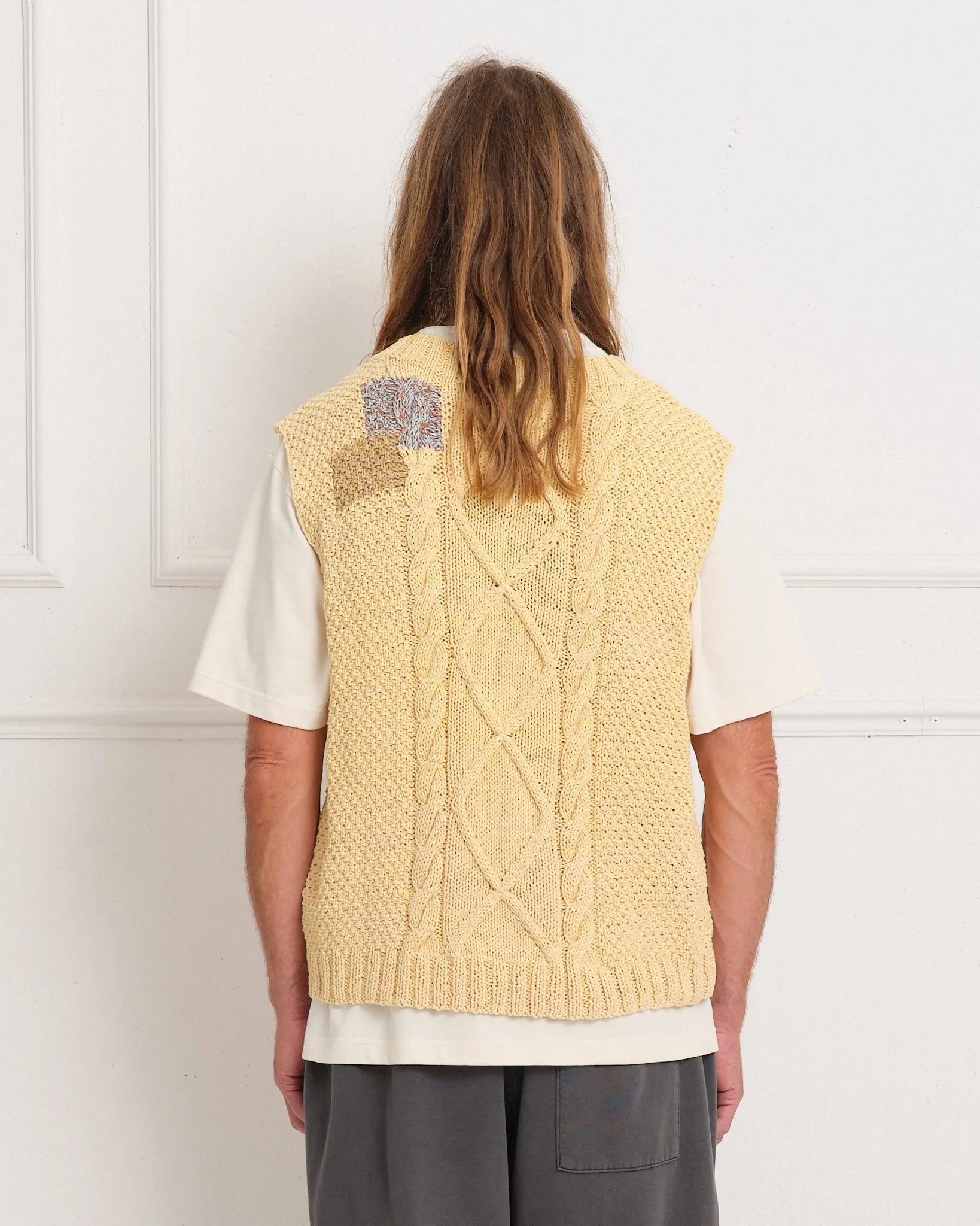 Cable Knit Vest - Yellow Darn-Knit