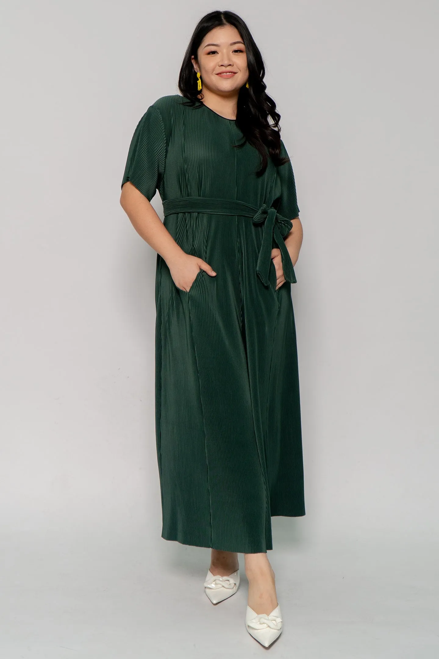 Celine Jumpsuit in Pleated Emerald