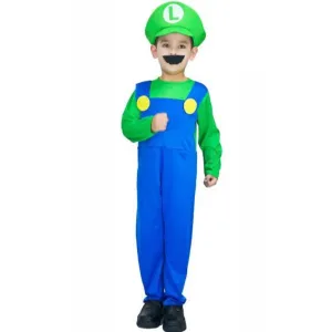 Children Green Plumber Boy Luigi Costume