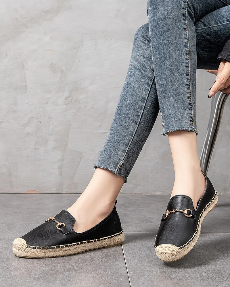 Classic Metal Buckle Slip On Espadrilles Loafer