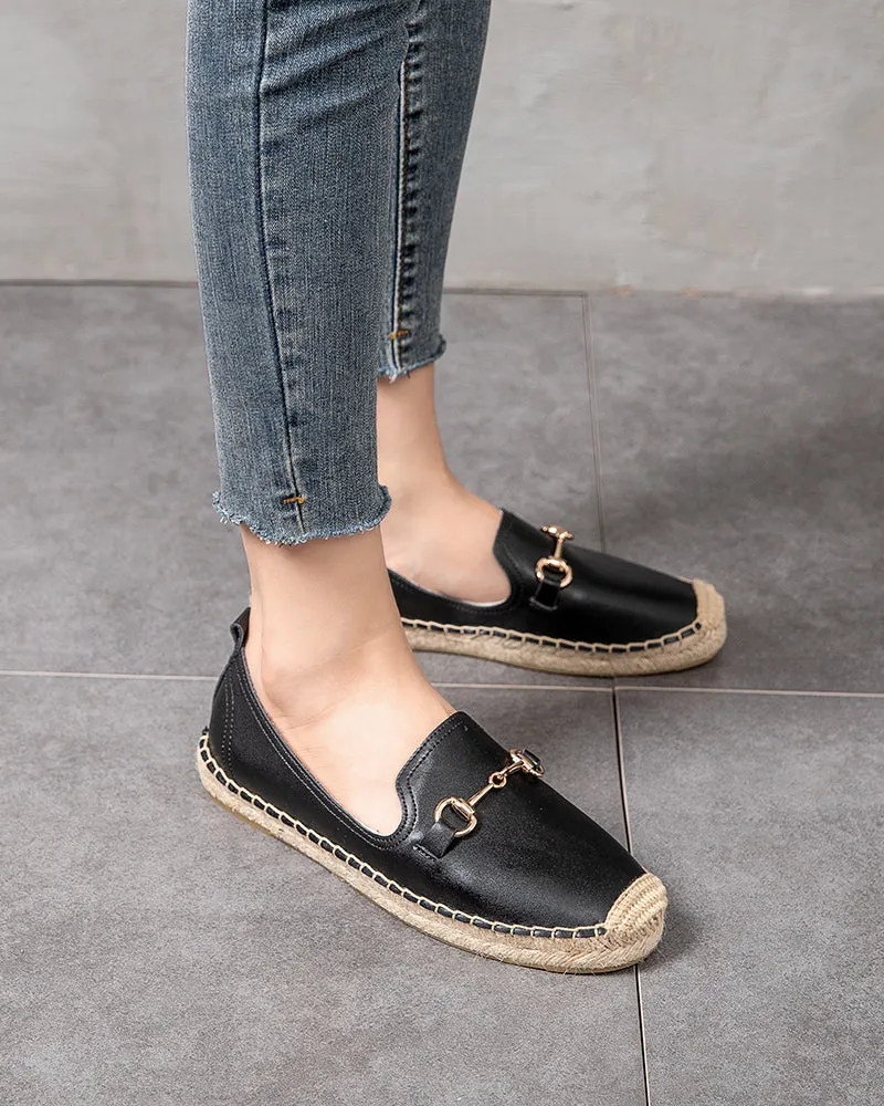 Classic Metal Buckle Slip On Espadrilles Loafer