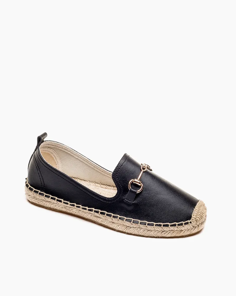 Classic Metal Buckle Slip On Espadrilles Loafer