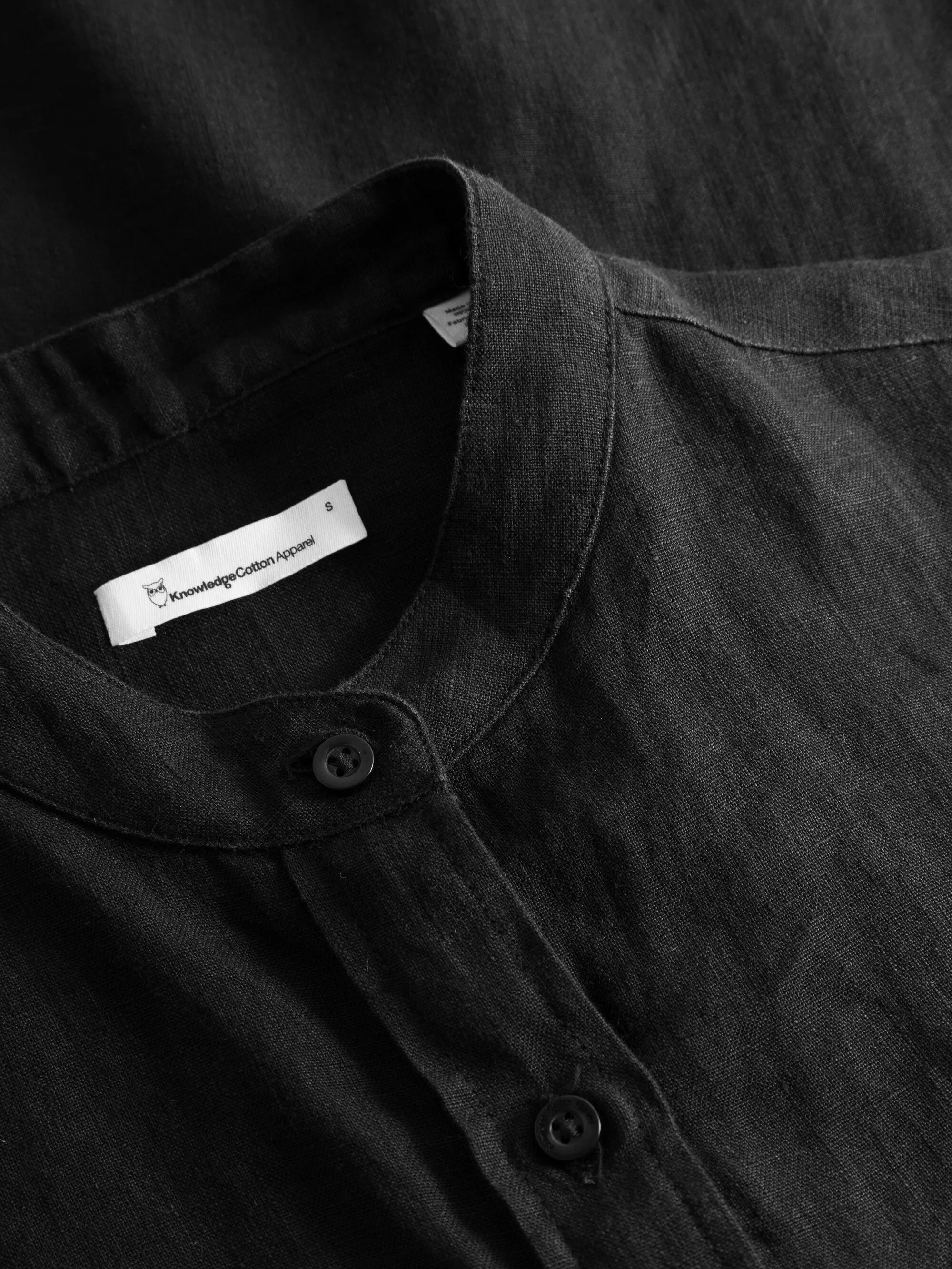 Collar stand short sleeve linen shirt - Black Jet