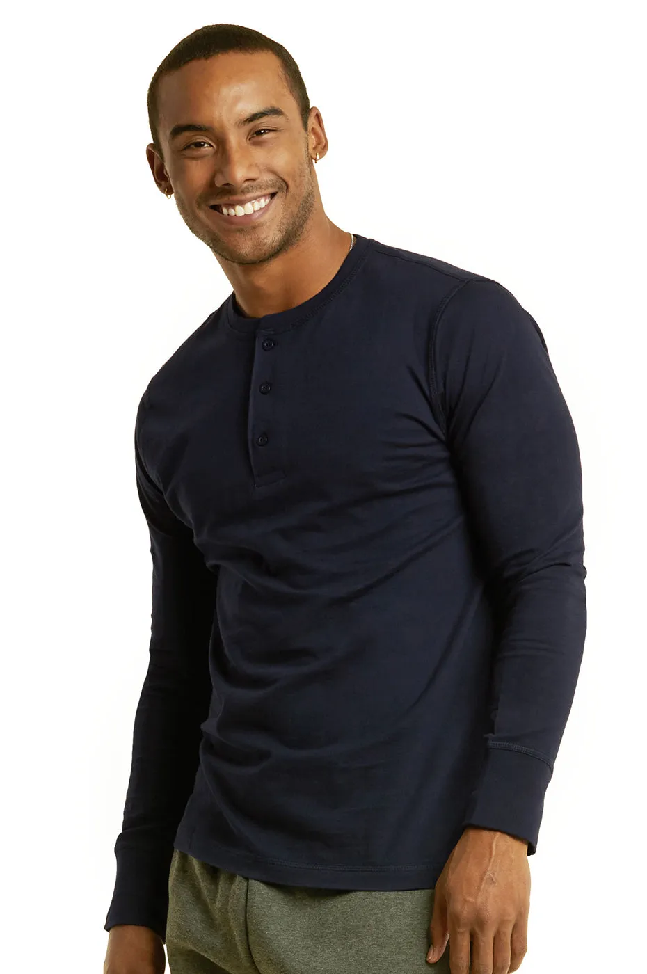 COTTONBELL MEN'S HENLEY SHIRT (MHS001C_NAVY)