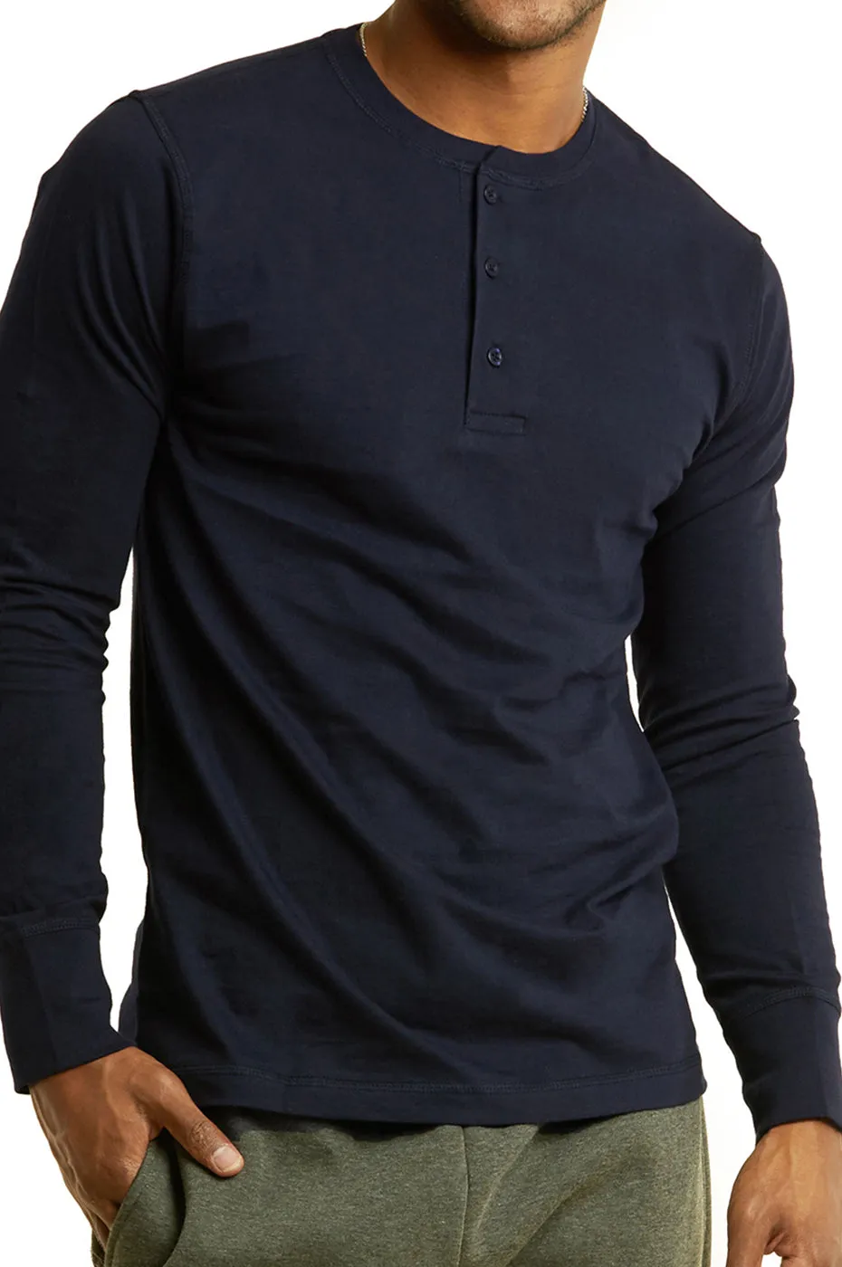 COTTONBELL MEN'S HENLEY SHIRT (MHS001C_NAVY)