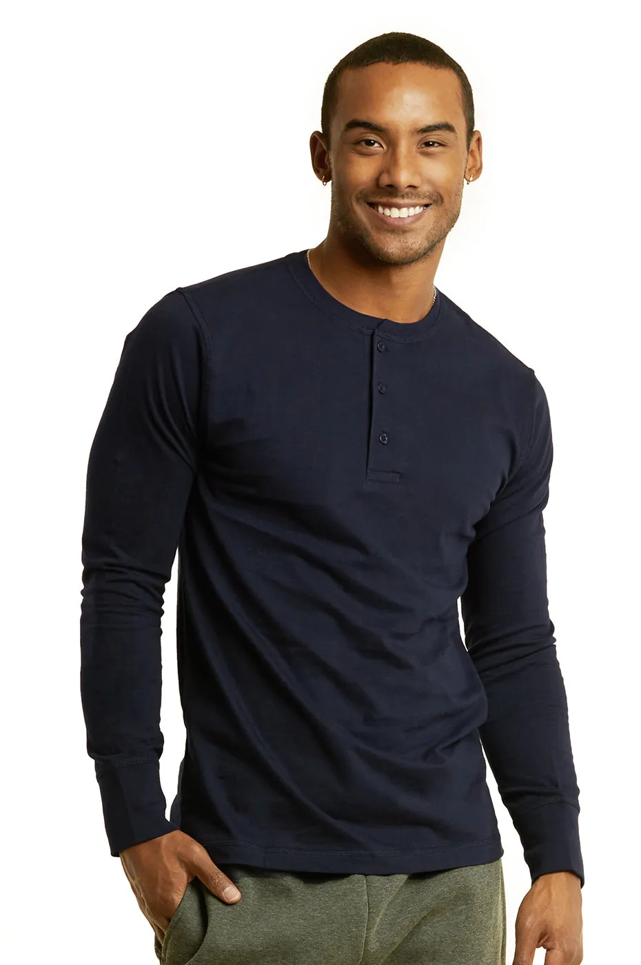 COTTONBELL MEN'S HENLEY SHIRT (MHS001C_NAVY)