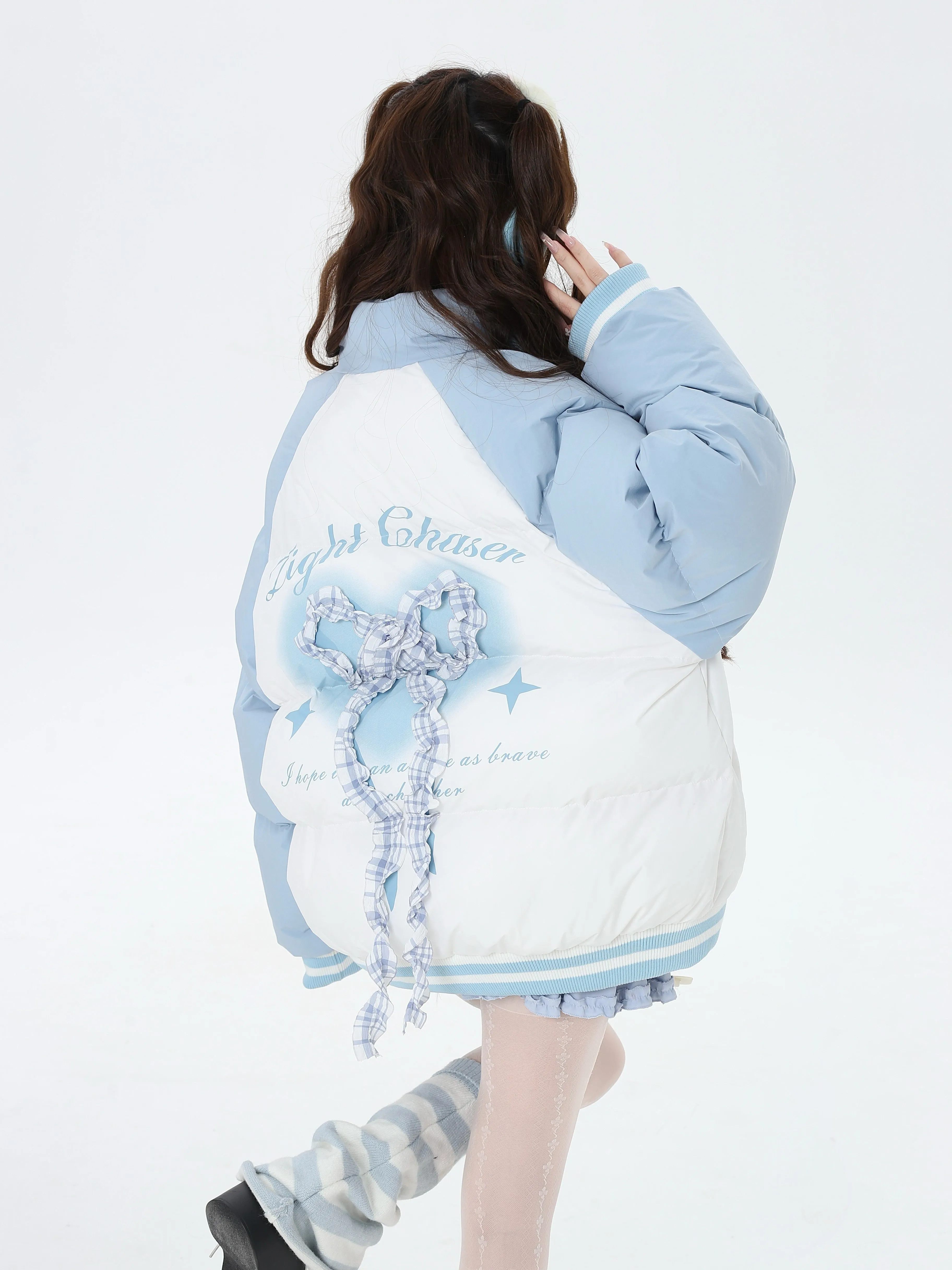 Crazy Girl Stereo Toggles White Pink Blue Puffer Jacket