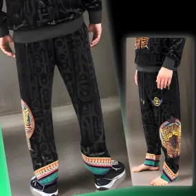 ^CROOKS & CASTLES^ (BLACK-MULTI) *KING TUT* VELOUR JOGGER SWEATPANTS