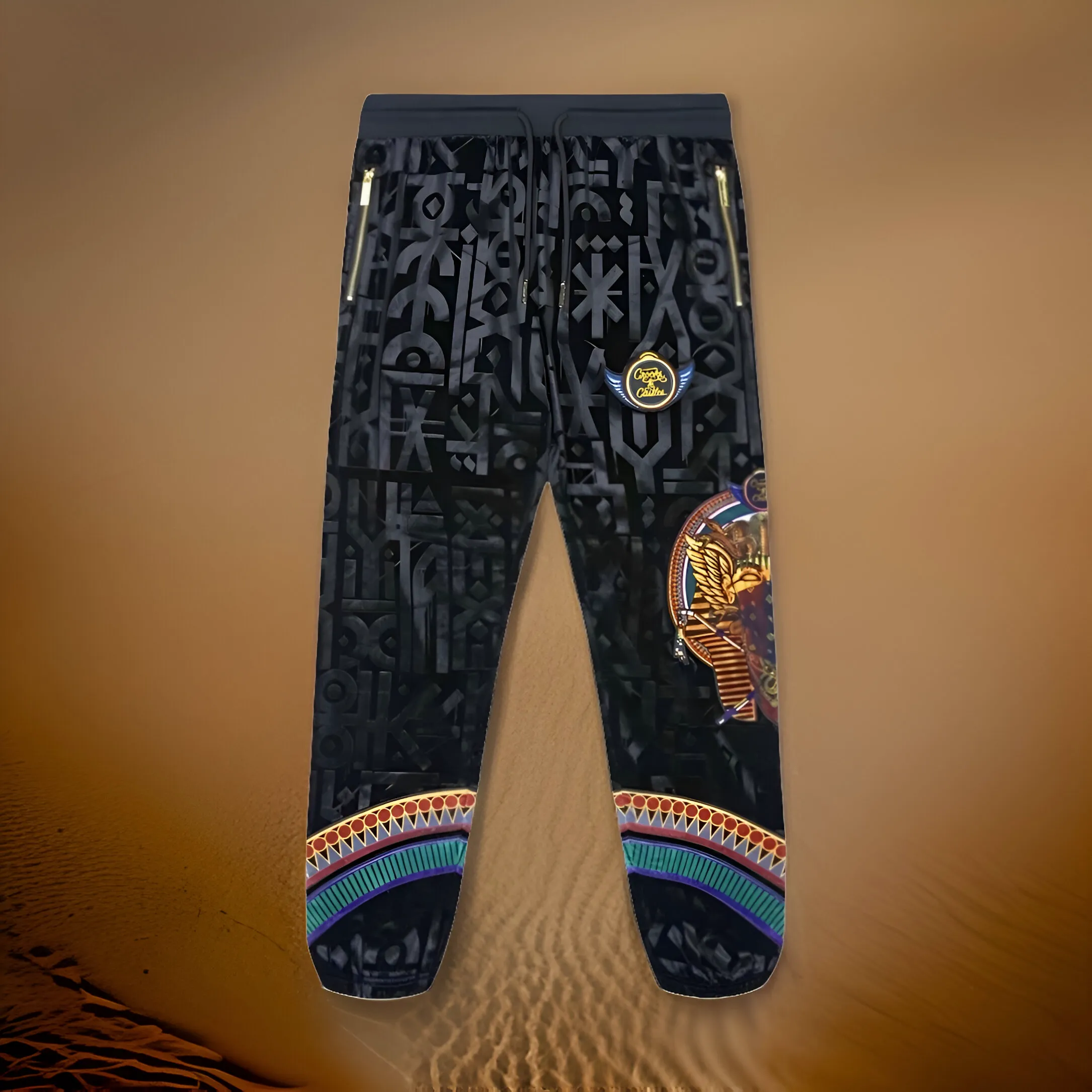 ^CROOKS & CASTLES^ (BLACK-MULTI) *KING TUT* VELOUR JOGGER SWEATPANTS