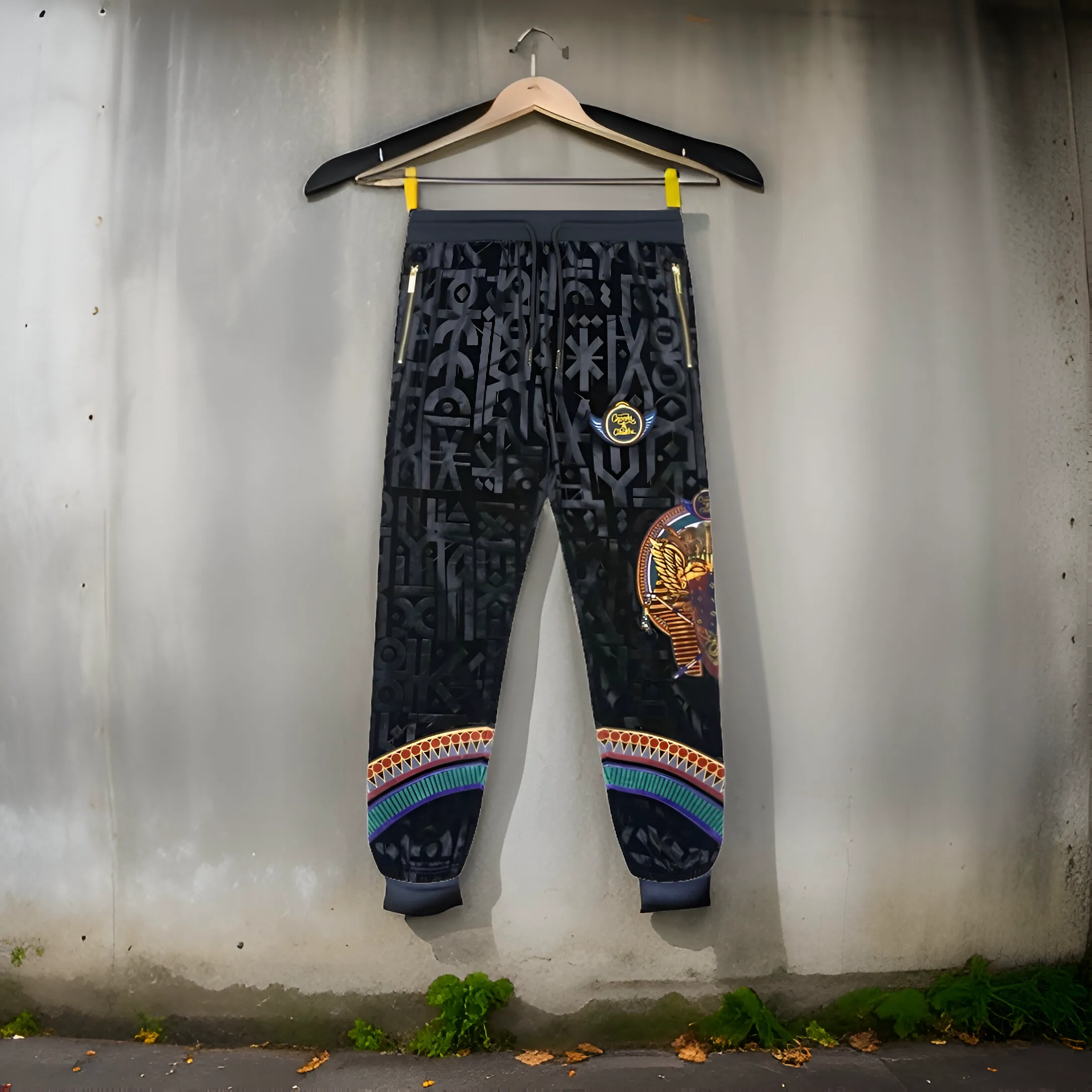 ^CROOKS & CASTLES^ (BLACK-MULTI) *KING TUT* VELOUR JOGGER SWEATPANTS