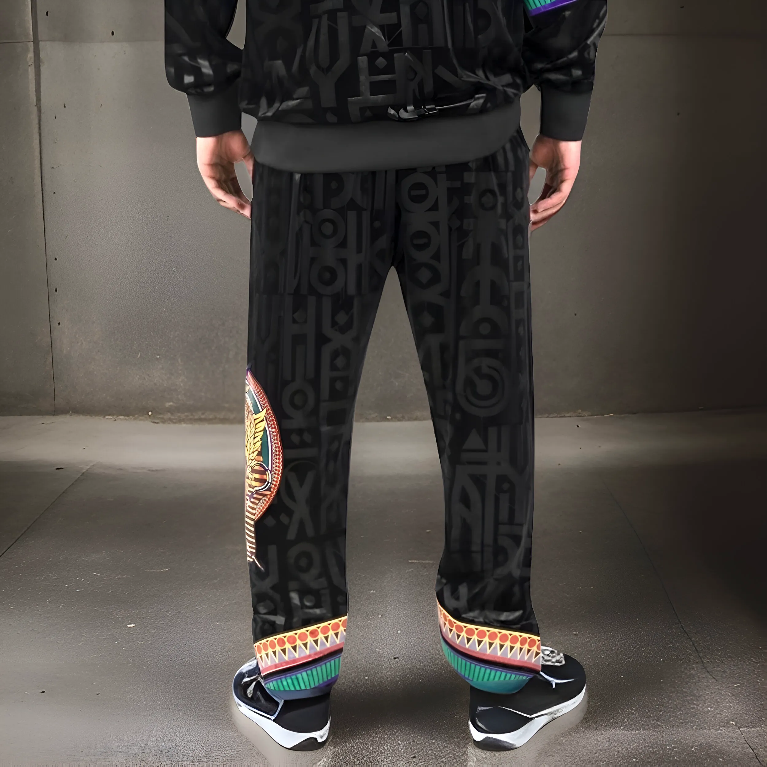 ^CROOKS & CASTLES^ (BLACK-MULTI) *KING TUT* VELOUR JOGGER SWEATPANTS