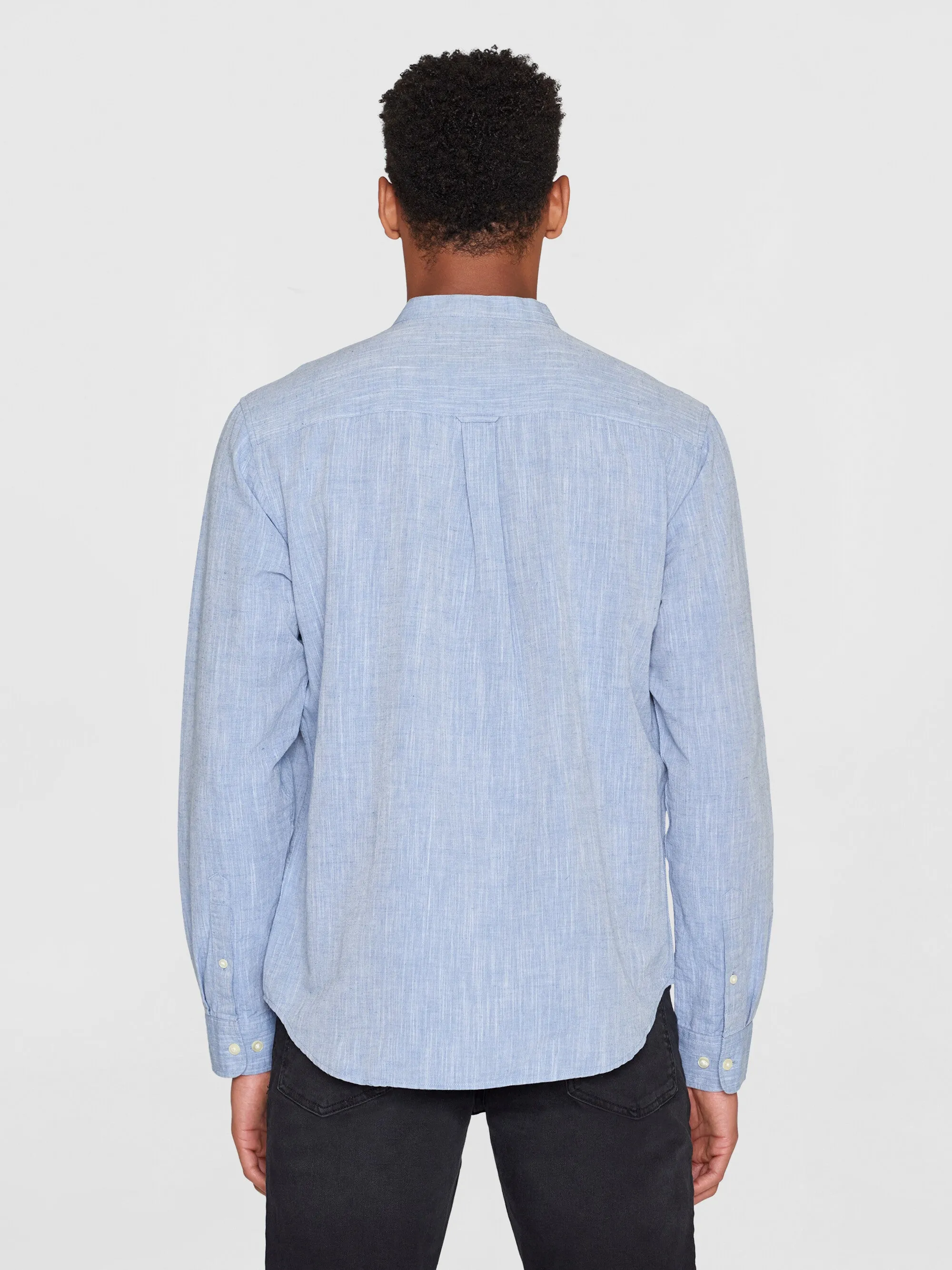 Custom fit linen stand collar shirt - Moonlight Blue