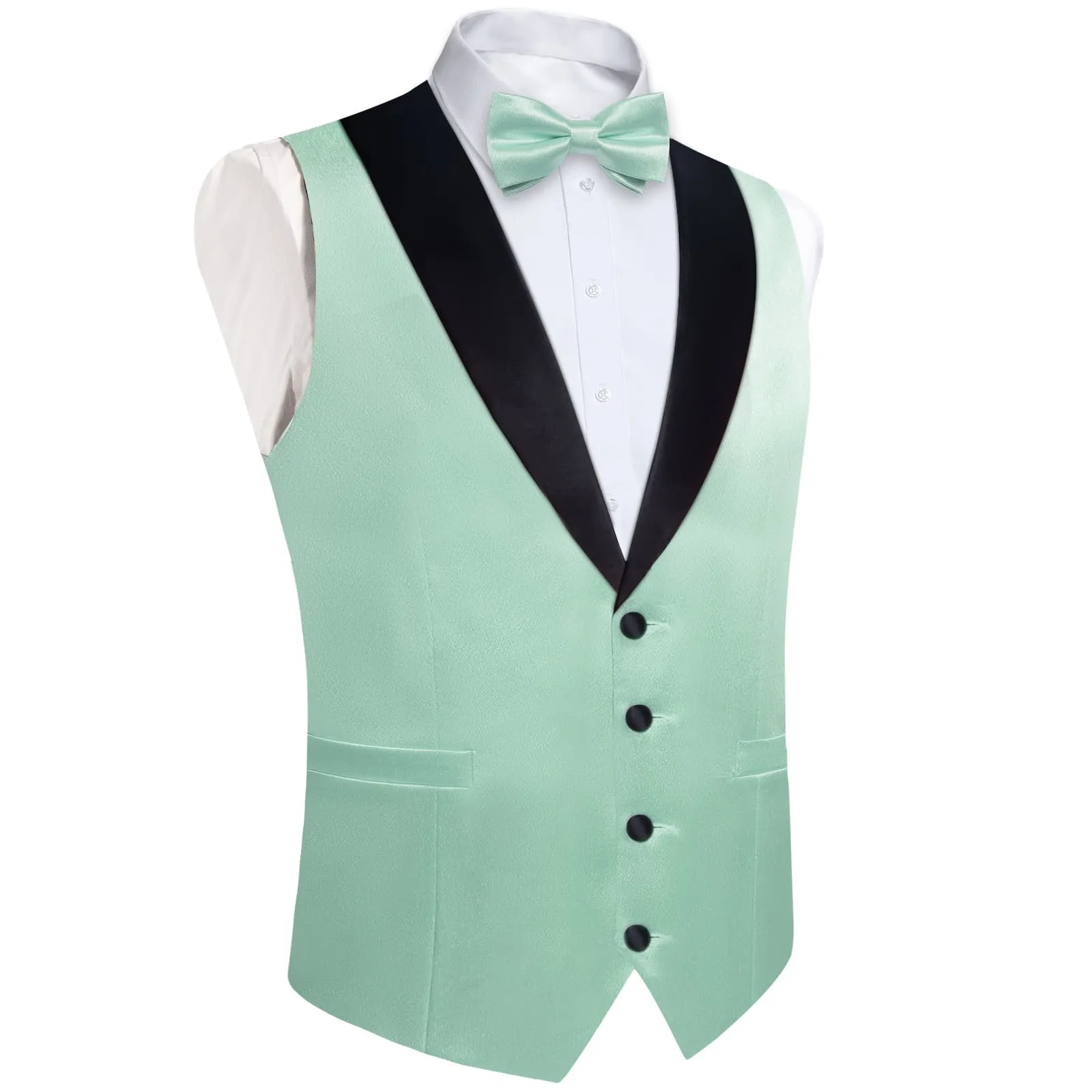 DiBanGu Tuxedo Vest Mint Green Solid Silk Mens Vest and Bow Tie Set for Fashion