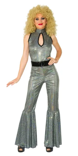 Disco Diva 70's Silver Sequin Jumpsuit Costume