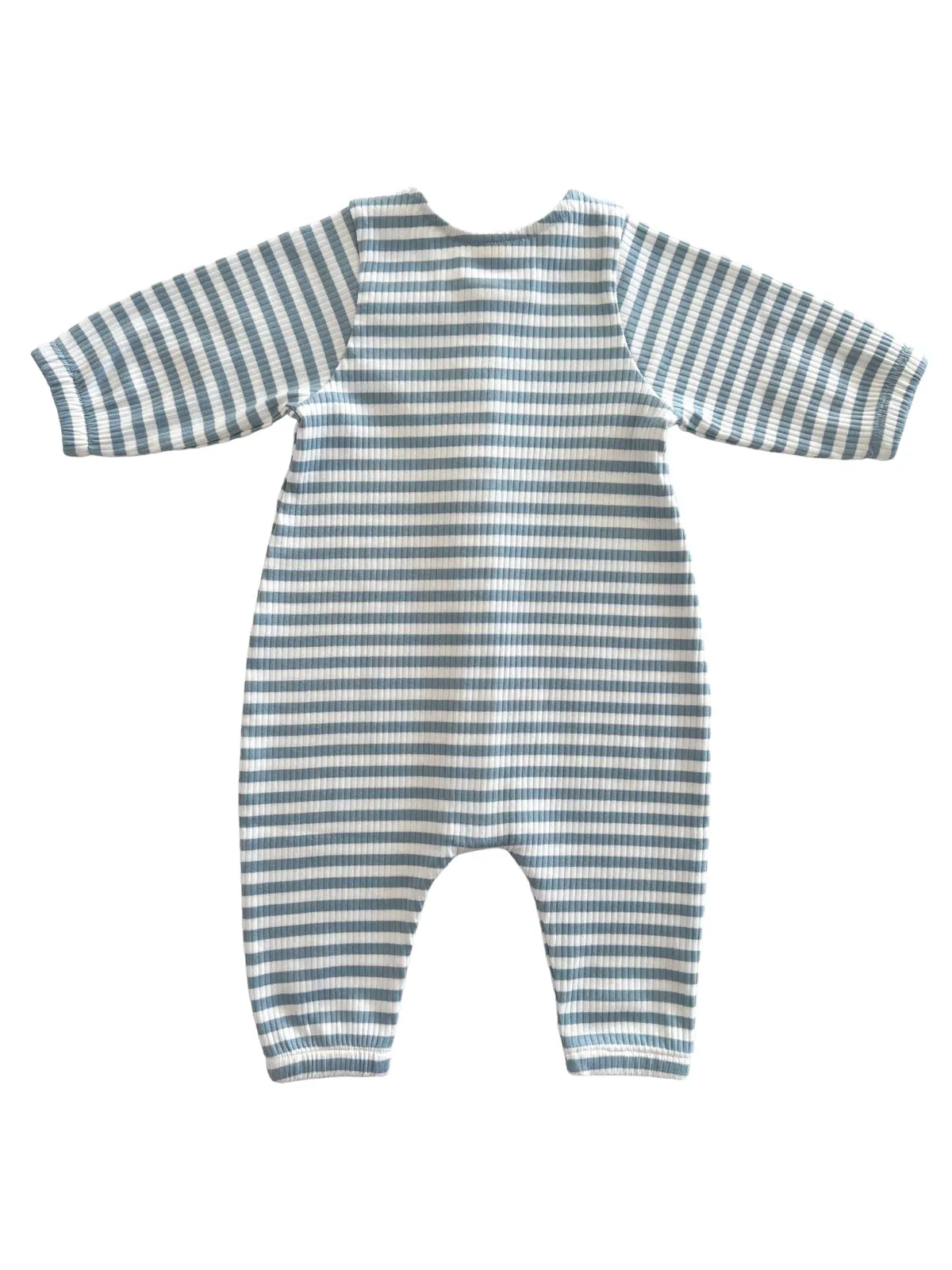 Dusty Blue Stripe / Organic Ribbed Long Sleeve Bay Jumpsuit