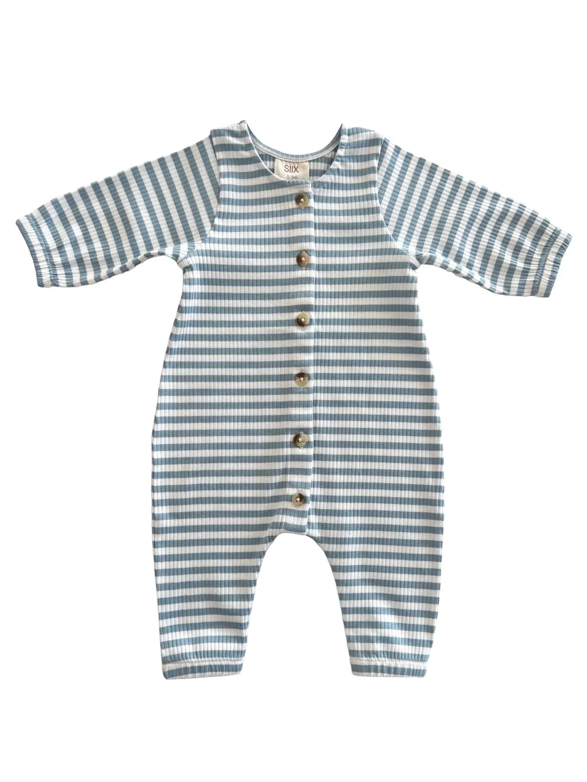 Dusty Blue Stripe / Organic Ribbed Long Sleeve Bay Jumpsuit