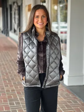 Dylan Fitted Zipper Vest in Silver Grey