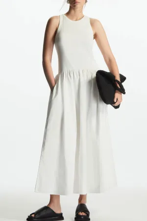 Easy Chic Crew Neck Sleeveless Summer Maxi Sundress - White