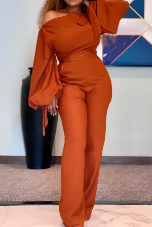 Fashion Brown Long Sleeve Jumpsuit