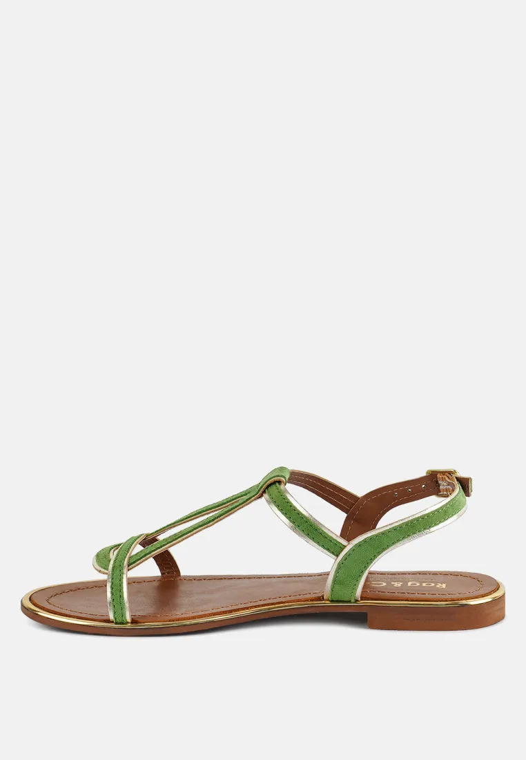 FEODORA Green Flat Slip-on Sandals