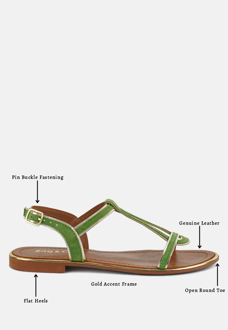 FEODORA Green Flat Slip-on Sandals