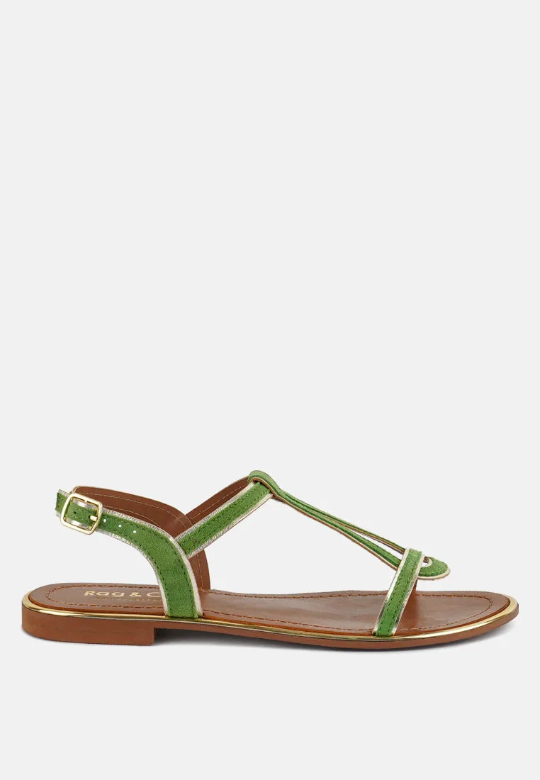 FEODORA Green Flat Slip-on Sandals