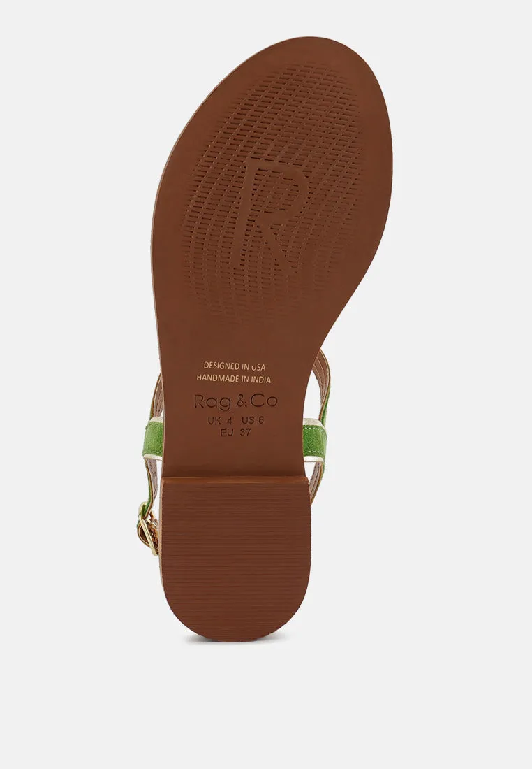 FEODORA Green Flat Slip-on Sandals