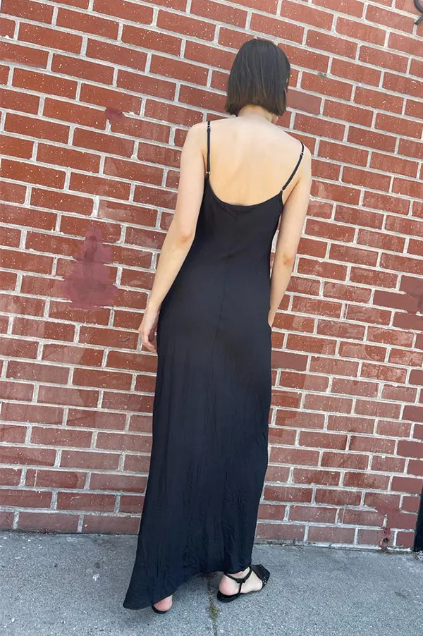 Floor-Length Bias Ankle Slip in Black