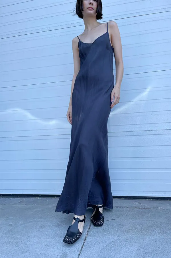 Floor-Length Bias Ankle Slip in Navy