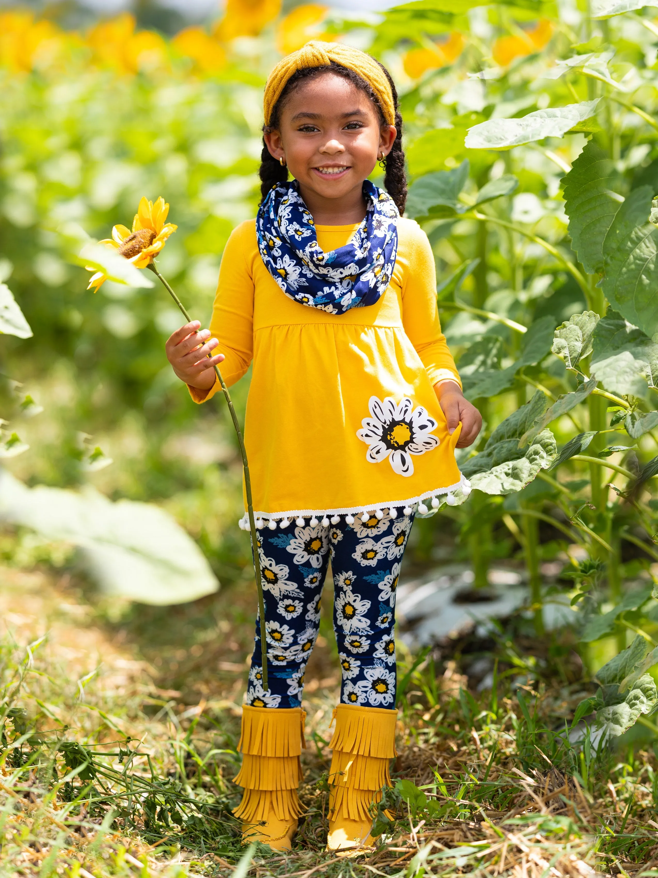 Flower Fancy Tunic, Leggings and Scarf Set