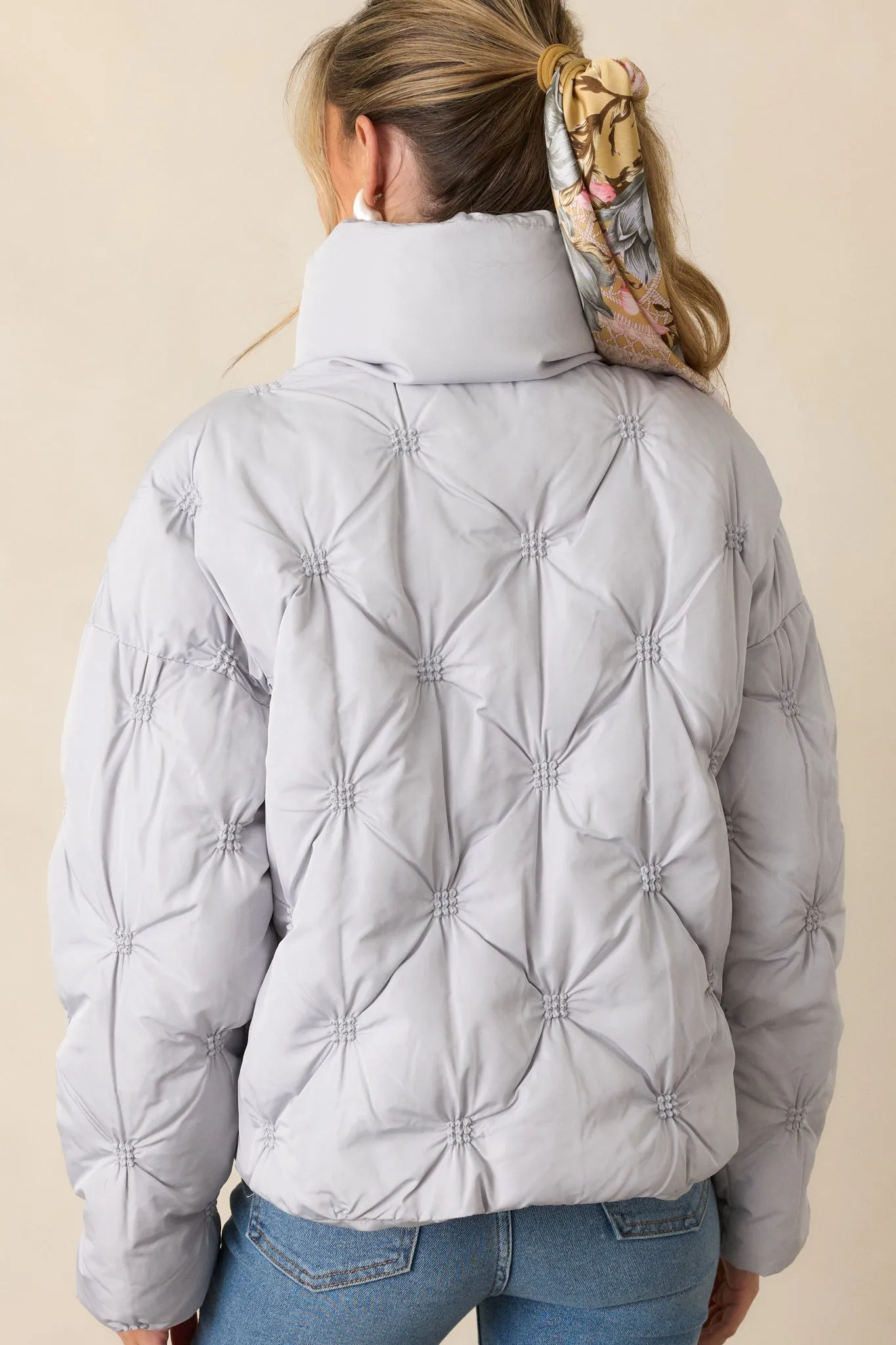 Forever Mine Ash Blue Tufted Puffer Jacket