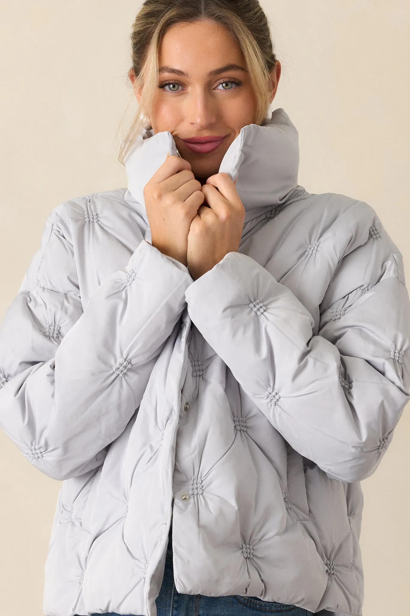 Forever Mine Ash Blue Tufted Puffer Jacket