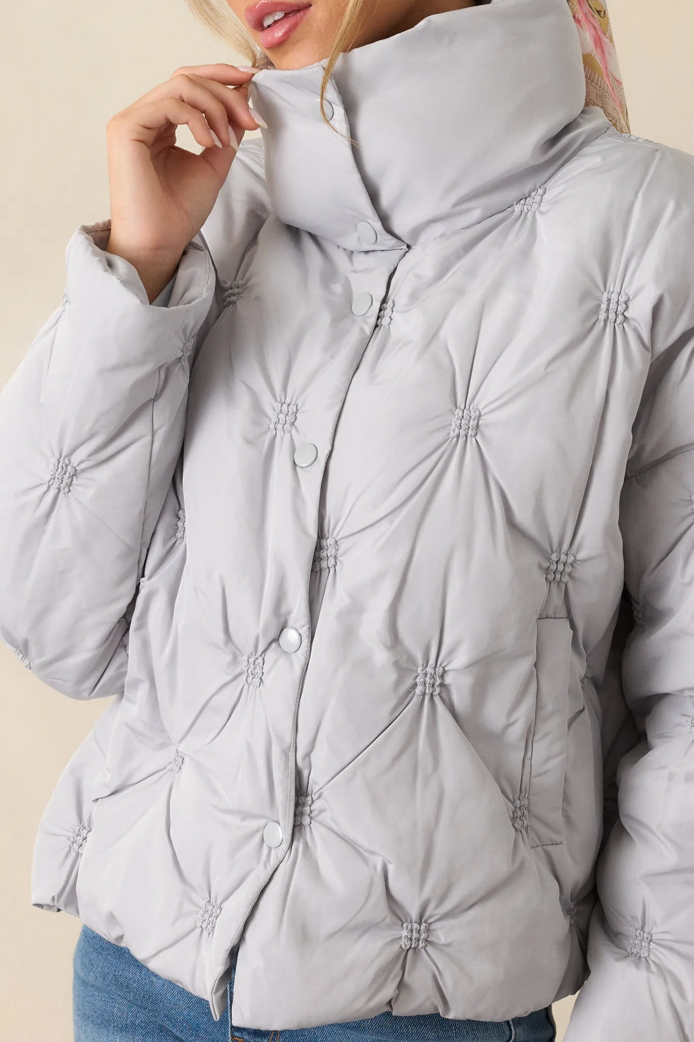 Forever Mine Ash Blue Tufted Puffer Jacket