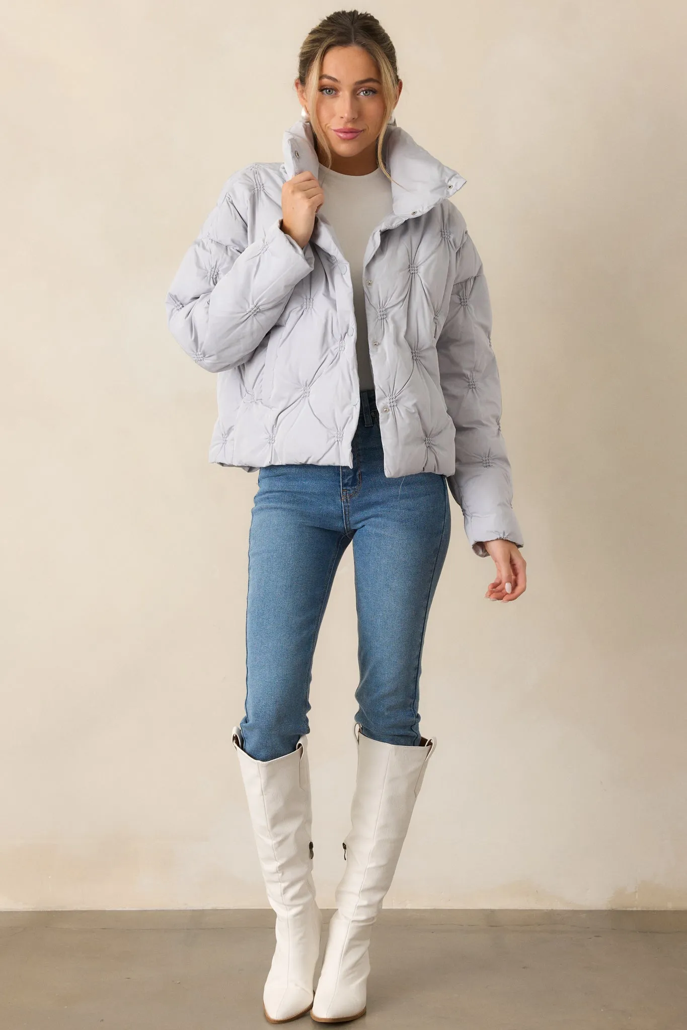 Forever Mine Ash Blue Tufted Puffer Jacket