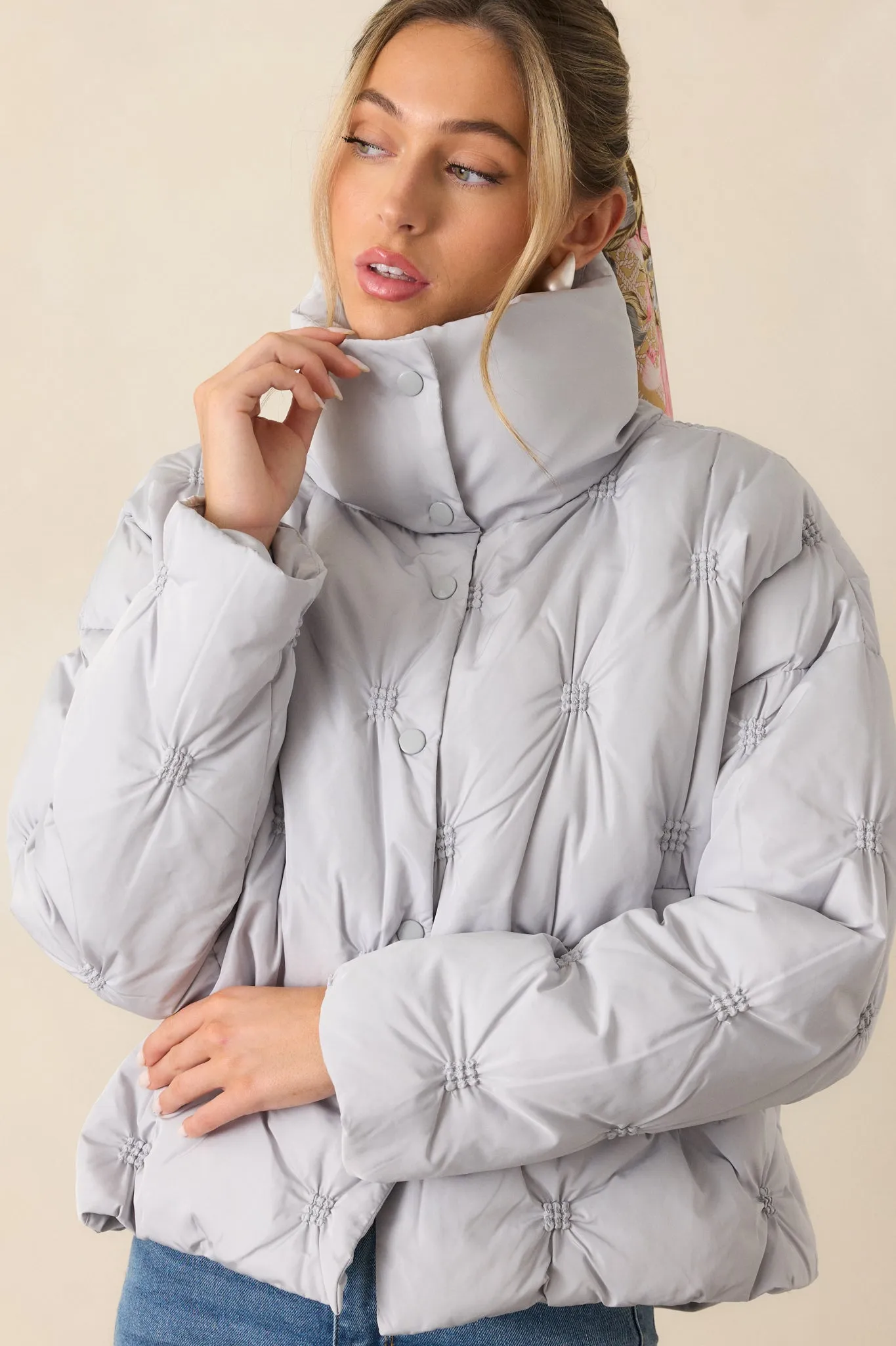 Forever Mine Ash Blue Tufted Puffer Jacket