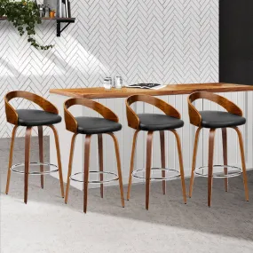 Four Bar Stools Swivel Seat Curving Backrest