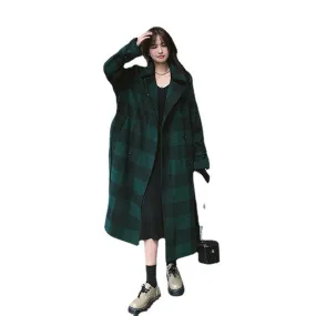 French Green Plaid Woolen Coat Is Lightly Cooked And Loose And Slim