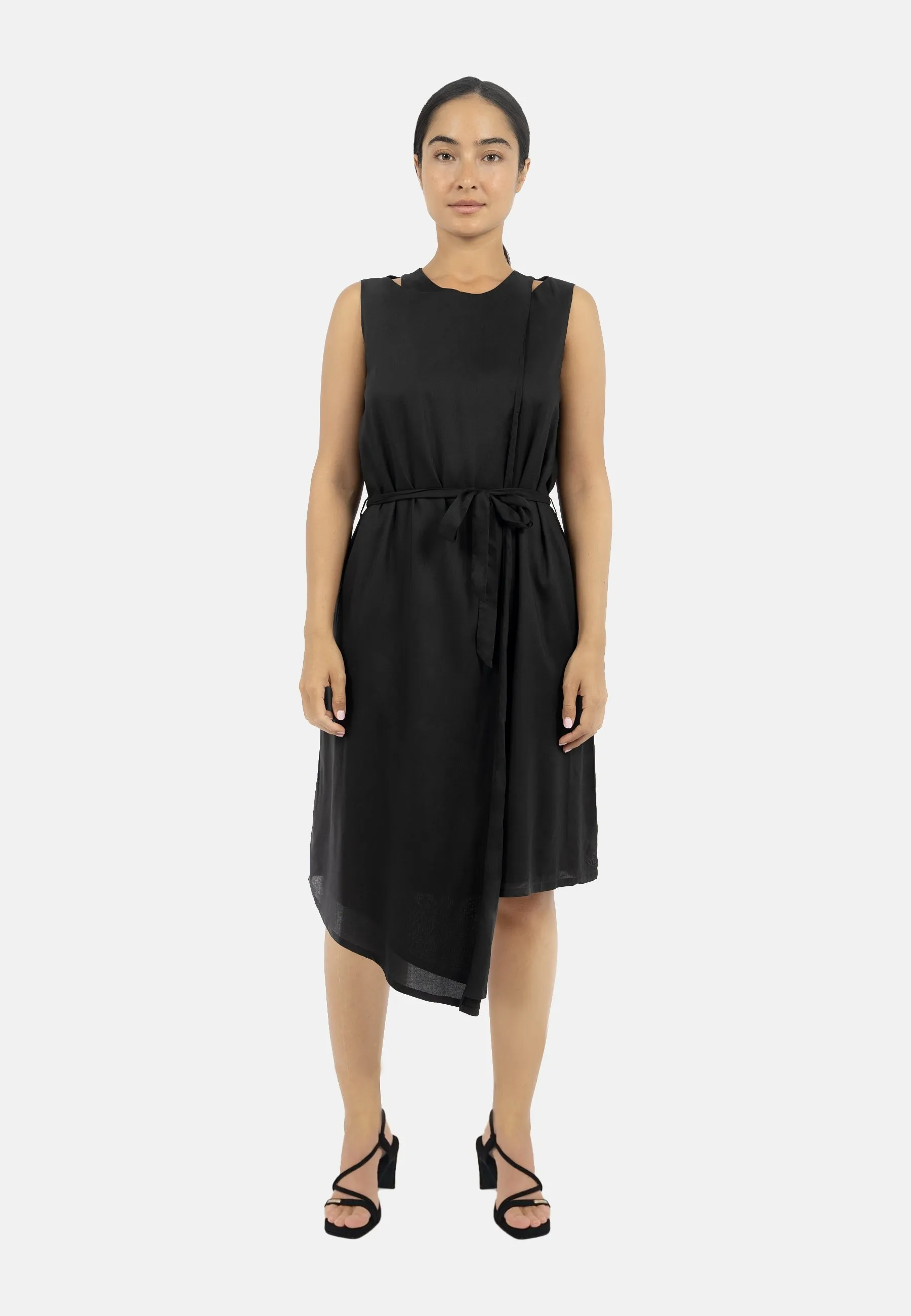 Funchal Asymmetric Wrap Dress Black