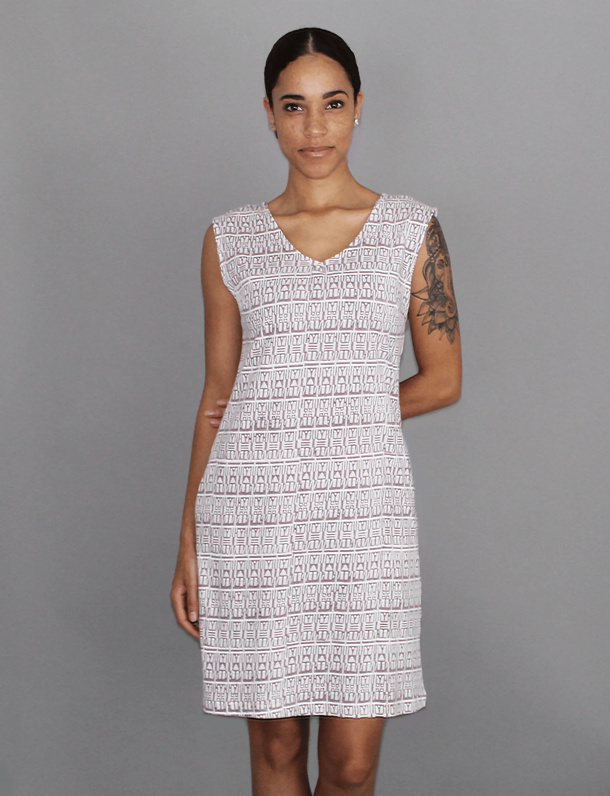 Geo Mauve Organic Jersey Shift Dress