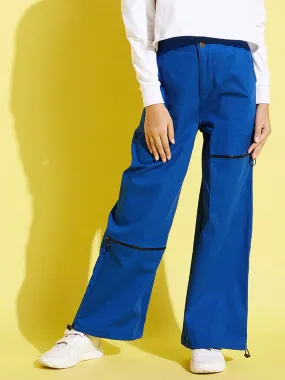 Girls Blue Pull Hem Twill Joggers - Lyush Kids