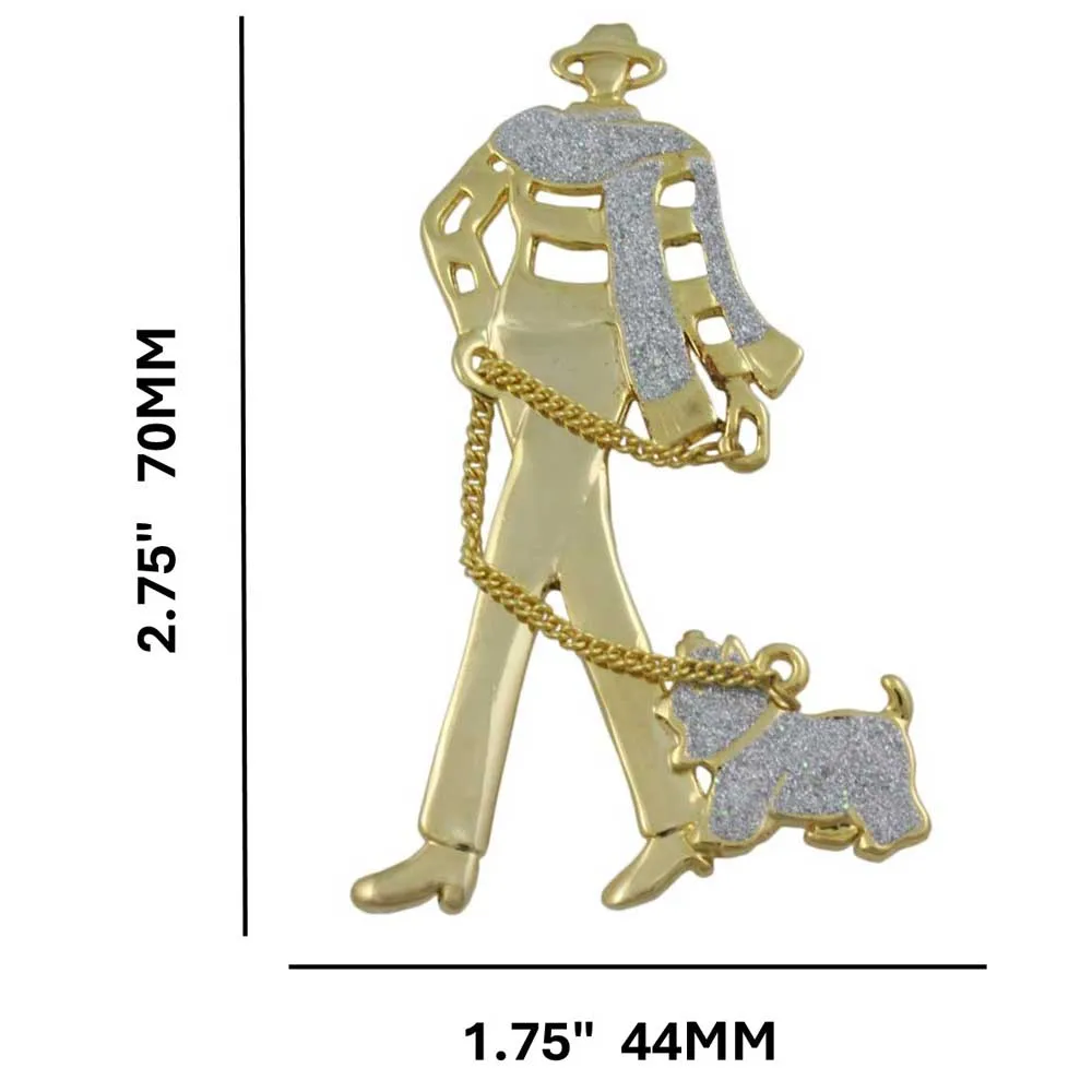 Glittering Elegant Lady Walking Scotty Dog Brooch Pin - PF512