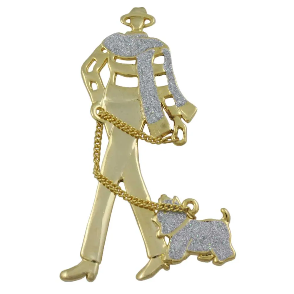 Glittering Elegant Lady Walking Scotty Dog Brooch Pin - PF512