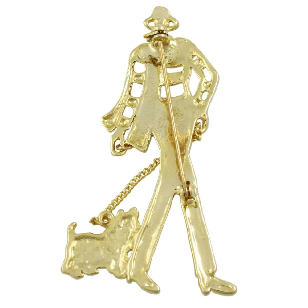 Glittering Elegant Lady Walking Scotty Dog Brooch Pin - PF512